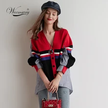 Кардиган в полоску размера плюс, новинка, весенний болеро на пуговицах, женский кардиган, цветной блок, пальто, пэчворк, вязаный Топ, подиумная верхняя одежда, C-061