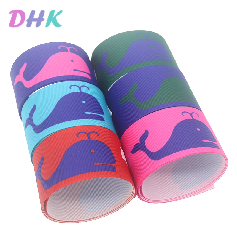 

DHK 1,5 ''50 ярдов, морской Кит, рыба с принтом, крупнозернистый, искусственный бант, головной убор, украшение «сделай сам», оптовая продажа, 38 мм S1312