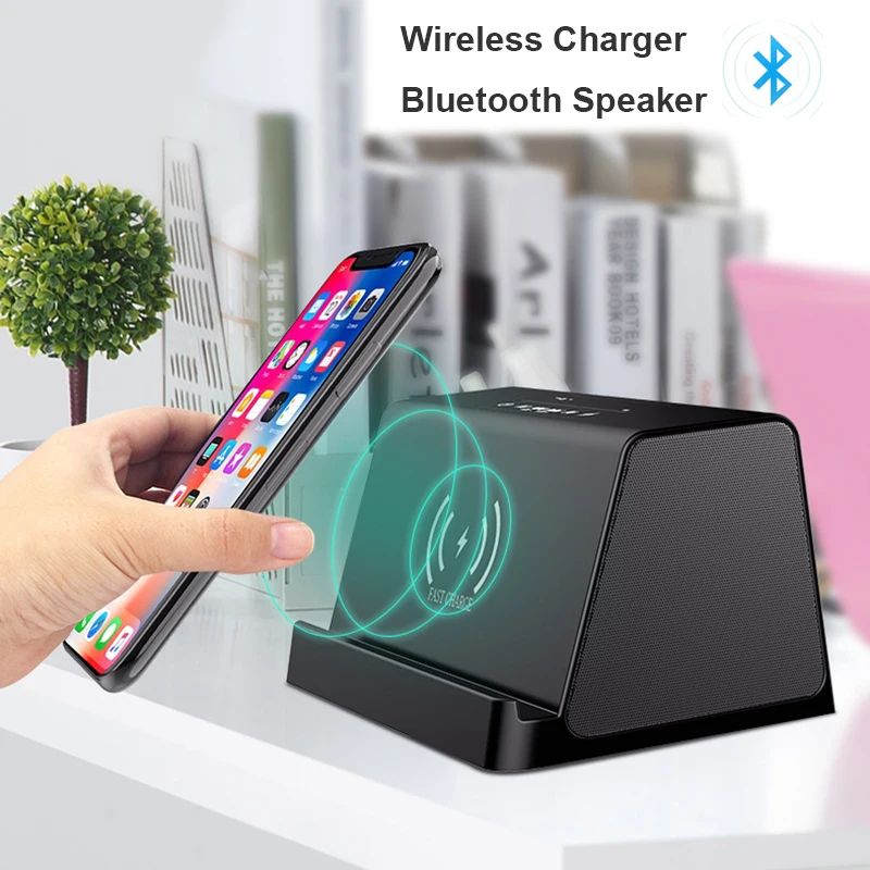 Металлическая Беспроводная bluetooth колонка с беспроводным зарядным устройством