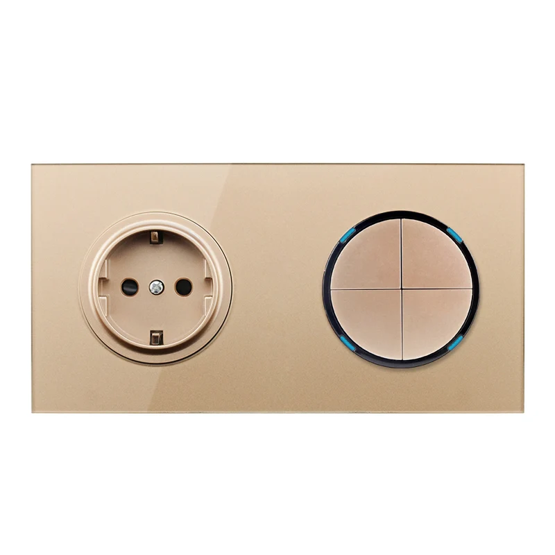 Socket-4 Gang Switch Atlectric 1/2/3/4 банды выключатель+ розетка ЕС/DE/RU Стекло Панель штекер розетка 110-250V Мощность электрическая розетка светодиодный индикатор - Цвет: Socket-4 Gang Switch