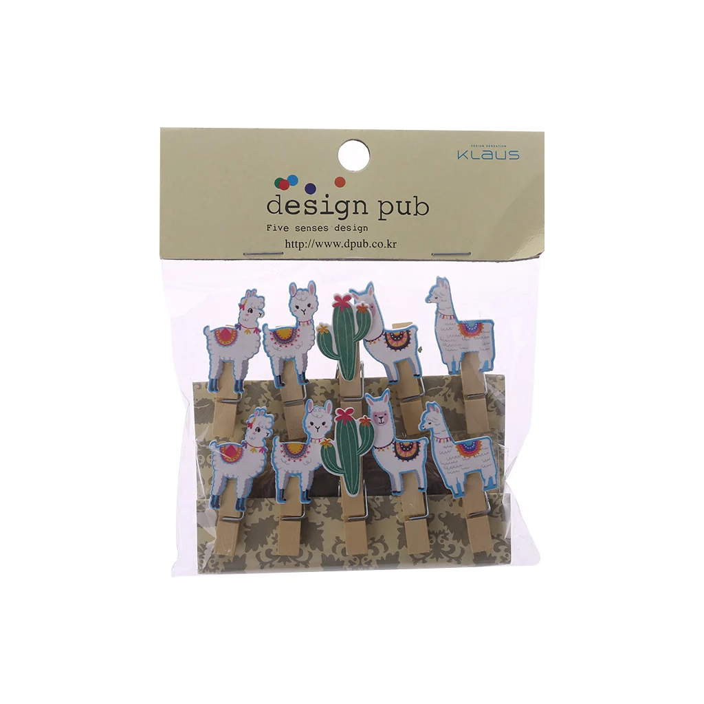

10Pcs/Set Colored Ethnic Alpaca And Cactus Printed Wooden Note Memo Photo Pegs Paper Tag Clips Holder DIY Craft With Hemp Rope