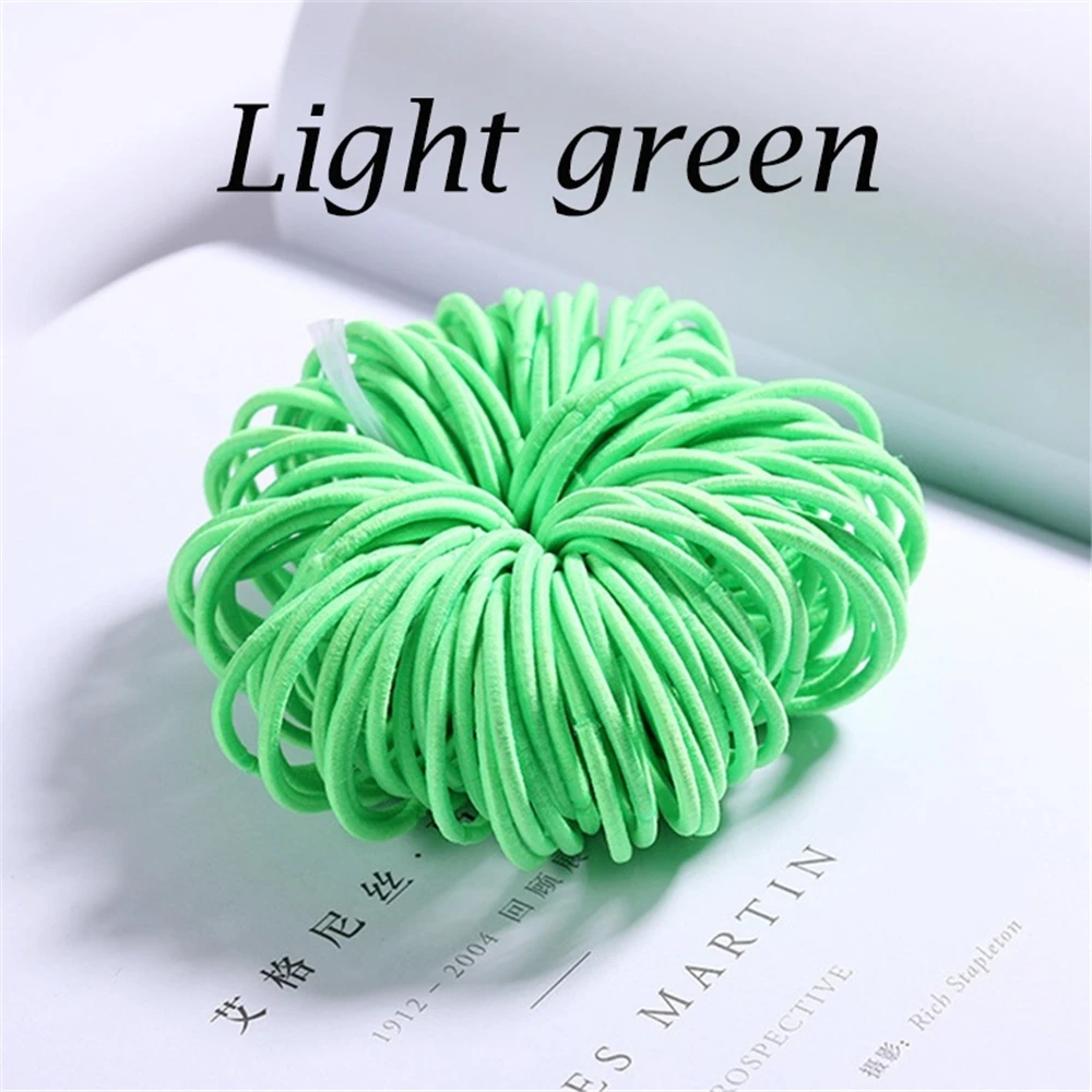 light green Новинка 100 шт./лот, нейлоновые резинки ярких цветов 3 см для девочек, безопасные эластичные резинки для волос для детей, держатель для хвоста, детские аксессуары для волос - Цвет: light green