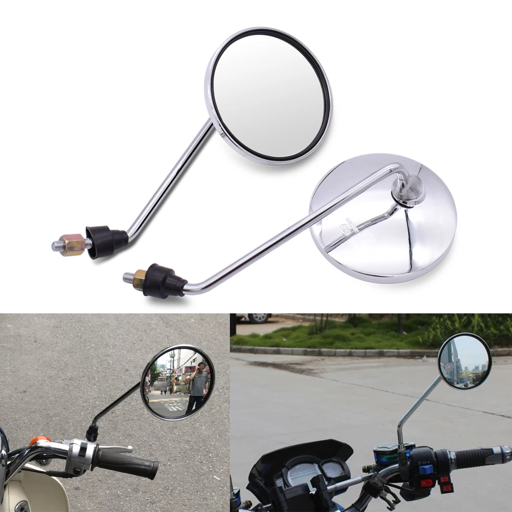 For Kawasaki Z750R ZX10R ZX6R/636 ZX10R MODEL ZZR600 Universal motorcycle mirrors chrome round mirror motorcycle long stem 8mm