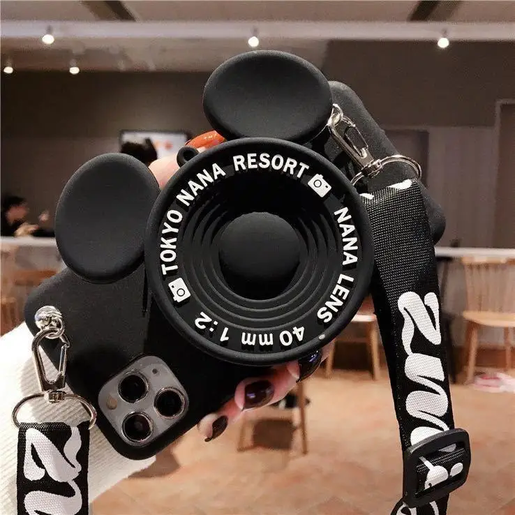 3D Camera Cartoon Coin Bags Soft Silicon Phone Case For Iphone 12 11 Pro XS Max X 8 7 6S Plus SE 2020 XR Cover With Lanyard