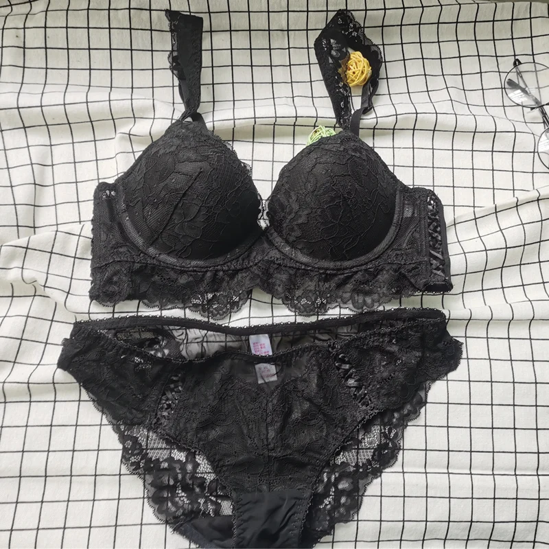 push up lace bra set