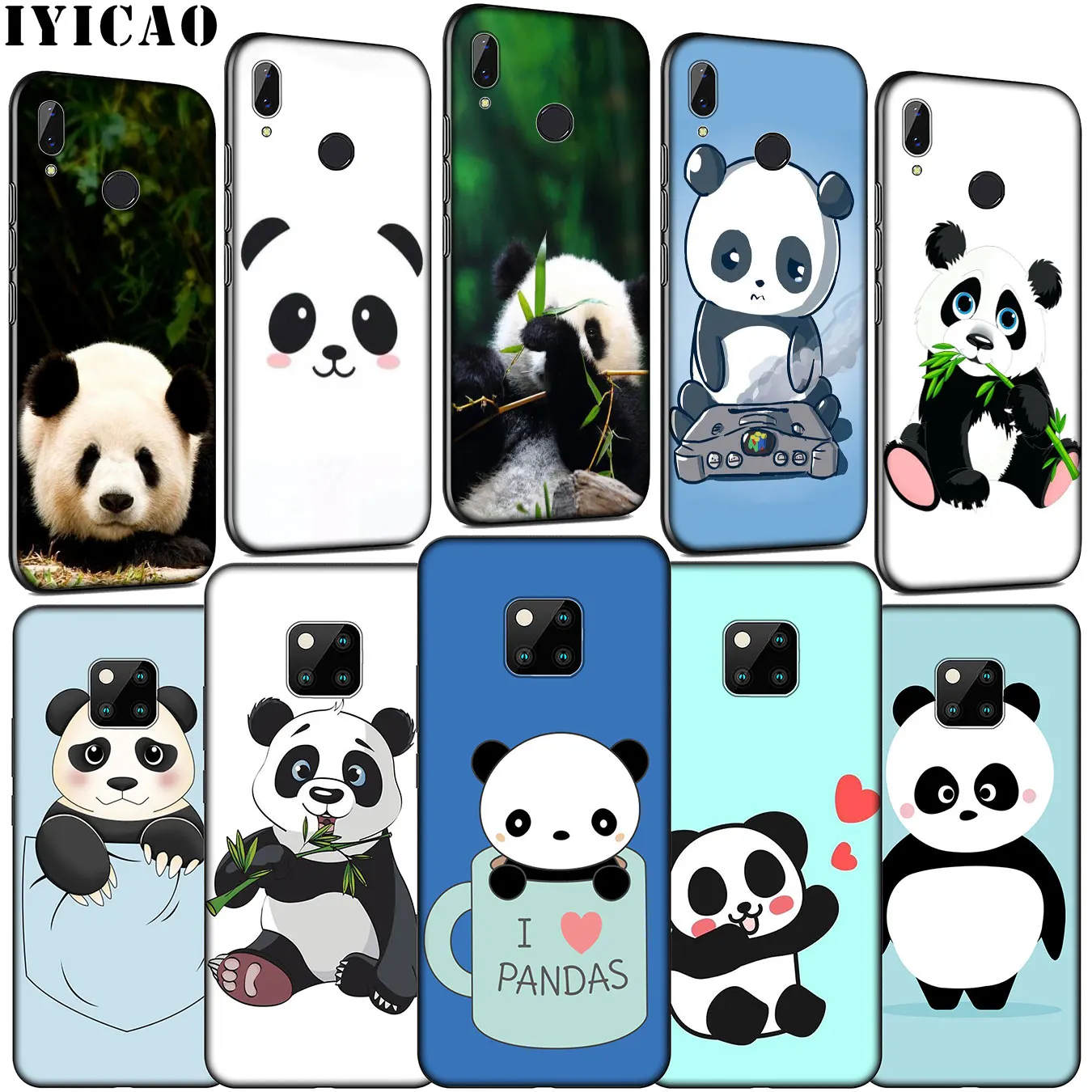 IYICAO Cute Panda Soft Silicone Phone Case for Huawei Mate 30 20 10 Pro Nova 5i 4 3 3i 2i 2 Lite Black Cover |