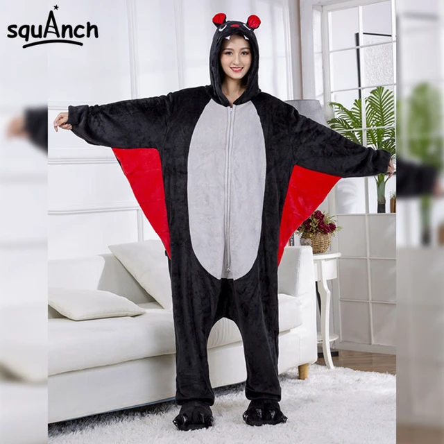 con cremallera de murciélago para hombre y mujer, divertida invierno, pijama de Animal de dibujos animados, prendas de casa adultos, monos cálidos para fiesta - AliExpress