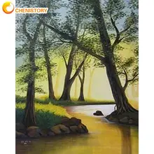 

CHENISTORY 60x75cm Frame Painting By Number For Adults Forest River Picture By Numbers Handpainted Acrylic Paint Canvas Artcraft