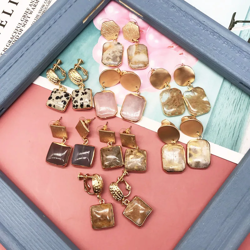 

Free Shipping Square Stones Earrings Punk Styles For Women Party Gift New-Design