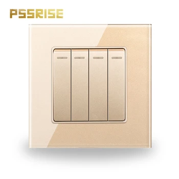 

G11 PSSRISE 4 Gang 1 Way Wall Switch Push-button Switch Light Switch Luxury Crystal Tempered Glass Panel Fluorescent 16A AC250V