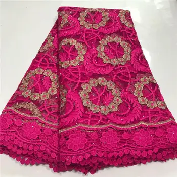 

2020 Newest African Guipure Tulle Lace Fabric High Quality French Water Soluble Cord Lace Fabric With Stones For Nigerian Dress
