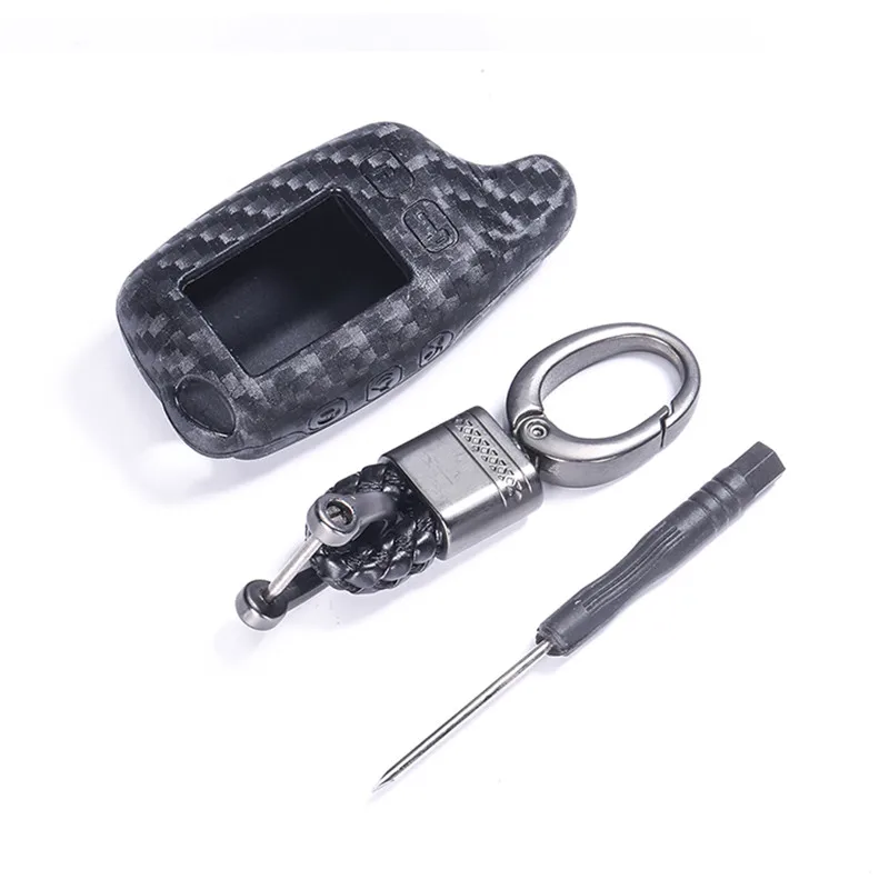 Карбоновый силиконовый чехол для ключей Tomahawk TW 9030 9010 9020 двухсторонняя