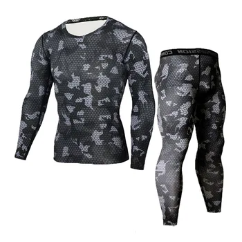 

Men's Brand Clothing Army camouflage Thermal Underwear Tracksuit set Crossfit Fitness Shirt Men Leggings 2 piece Rashgarda MMA