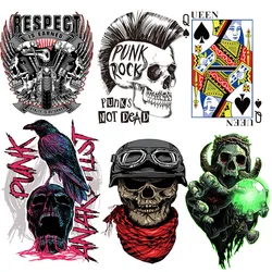 Motorcycle Punk Thermal Stickers For Clothes Skull Poker Iron On Heat Transfers DIY Accessories Washable Applique Patches