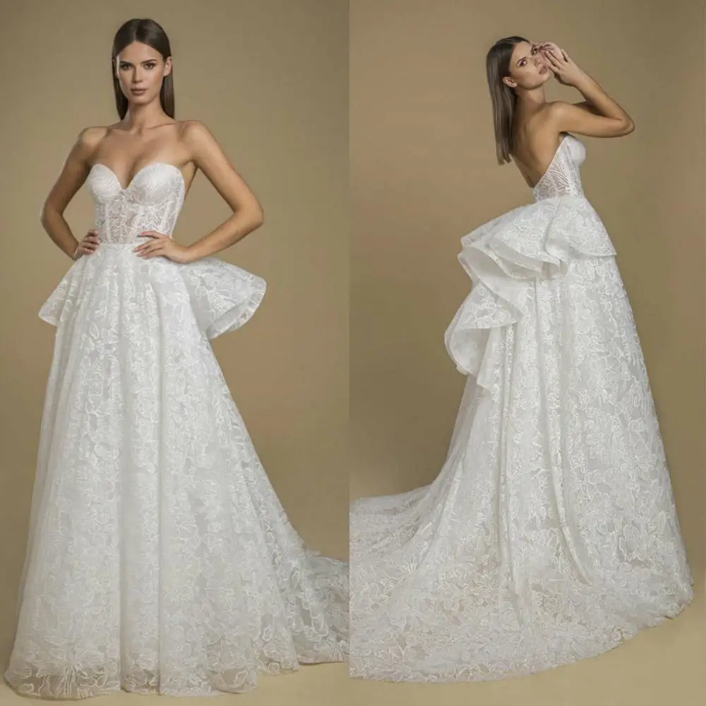 

2021 Wedding Dresses Sexy Sweetheart Lace Appliques Tulle Bridal Gowns Custom Made Open Back Sweep Train A Line Wedding Dress