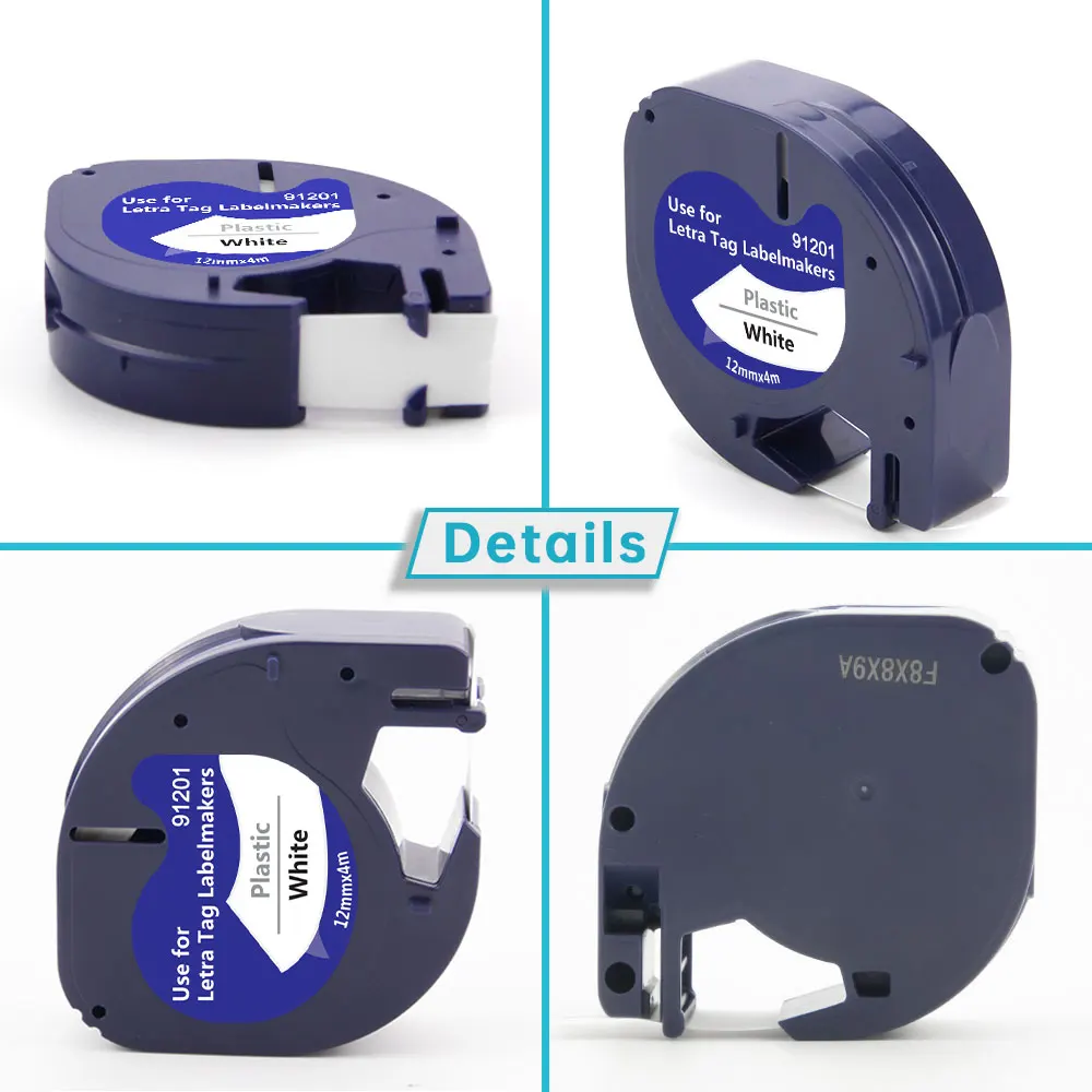 Absonic 91203 91223 12mm 라벨링 테이프 교체 Dymo Letratag 91333 검정색 프린터 리본 LT 라벨 제조업체 QX50 LT-100H