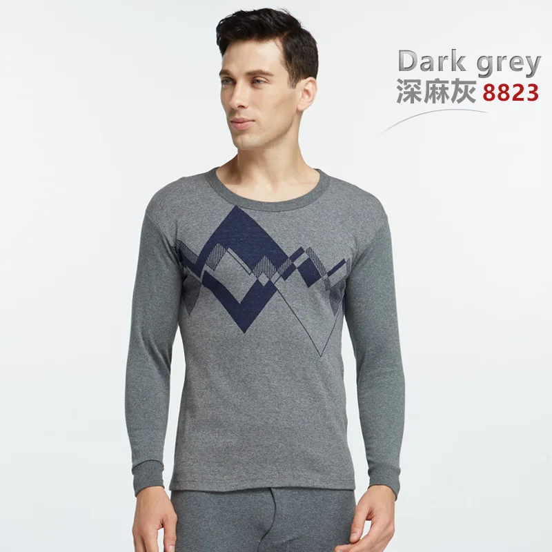 8823Dark Gray Мужское зимнее хлопковое термобелье, утолщенные трусы с круглым воротником, Осенние теплые кальсоны, костюмы - Цвет: 8823Dark Gray