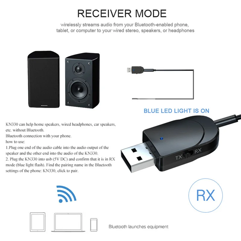 KN330 3 в 1 USB Bluetooth 5,0 аудио приемник передатчик 3,5 AUX Jack RCA стерео беспроводной Bluetooth адаптер для ТВ ПК Автомобильная Музыка