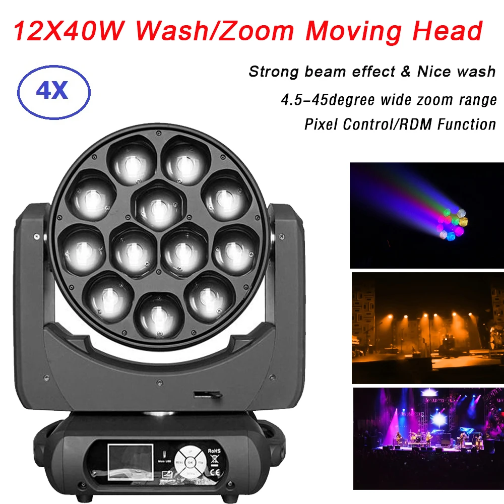 

Lyre 12X40W RGBW 4IN1 LED Moving Head Light Zoom Moving Head Party Club DMX DJ Stage Disco Light Stage Light Par Party KTV
