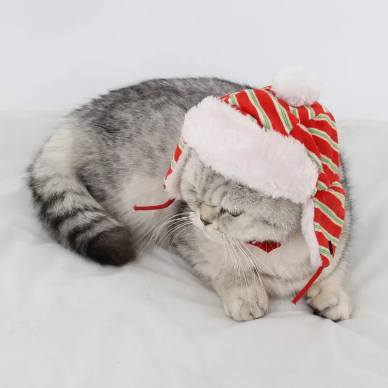 Pet Trapper Hat Cat Stripe Plaid Hat Puppy Warm Super Soft Winter Caps For Christmas New Qgnv