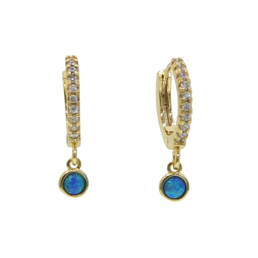 Высокое качество геометрические драгоценные камни синий белый цвет огненный опал камень золотые серьги для женщин модные минимально тонкие висячие серьги