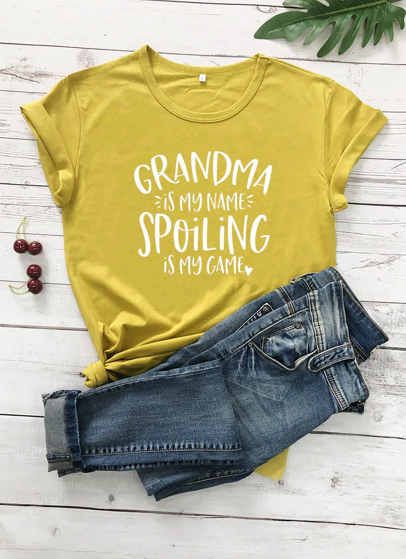 Grandma is my name Spoiling is my game, Новое поступление, забавная футболка из хлопка, новая рубашка для мамы, подарок для мамы, милые футболки для мамы