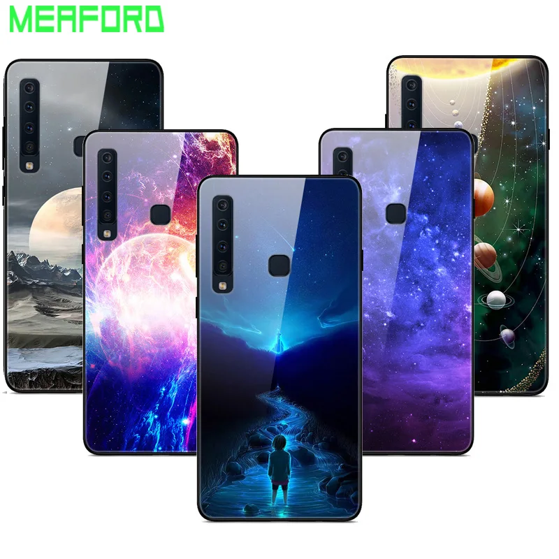 Phone Case For Samsung Galaxy A9 Case Tempered Glass Planet Space Cover Glass Back Case for Samsung A9 A920F A920 A9S Coque Shell