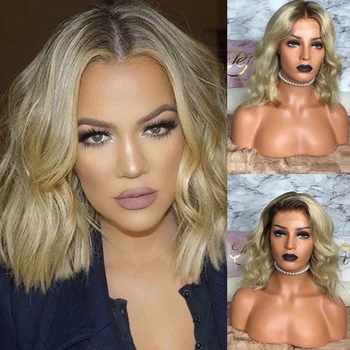 

Ombre Ash Blonde Short Bob Full Lace Human Hair Wigs for Black Women Indian 150Density Deep Part Transparent Lace Front Wigs