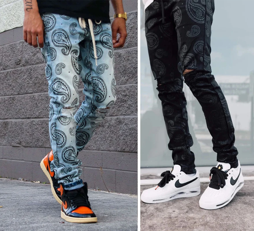 Fashion Men's Denim Jeans Hip Hop Printed Casual Ripped Slim Fit Streetwear Male Pants Hommes Cowboys Trousers Jean | Мужская одежда