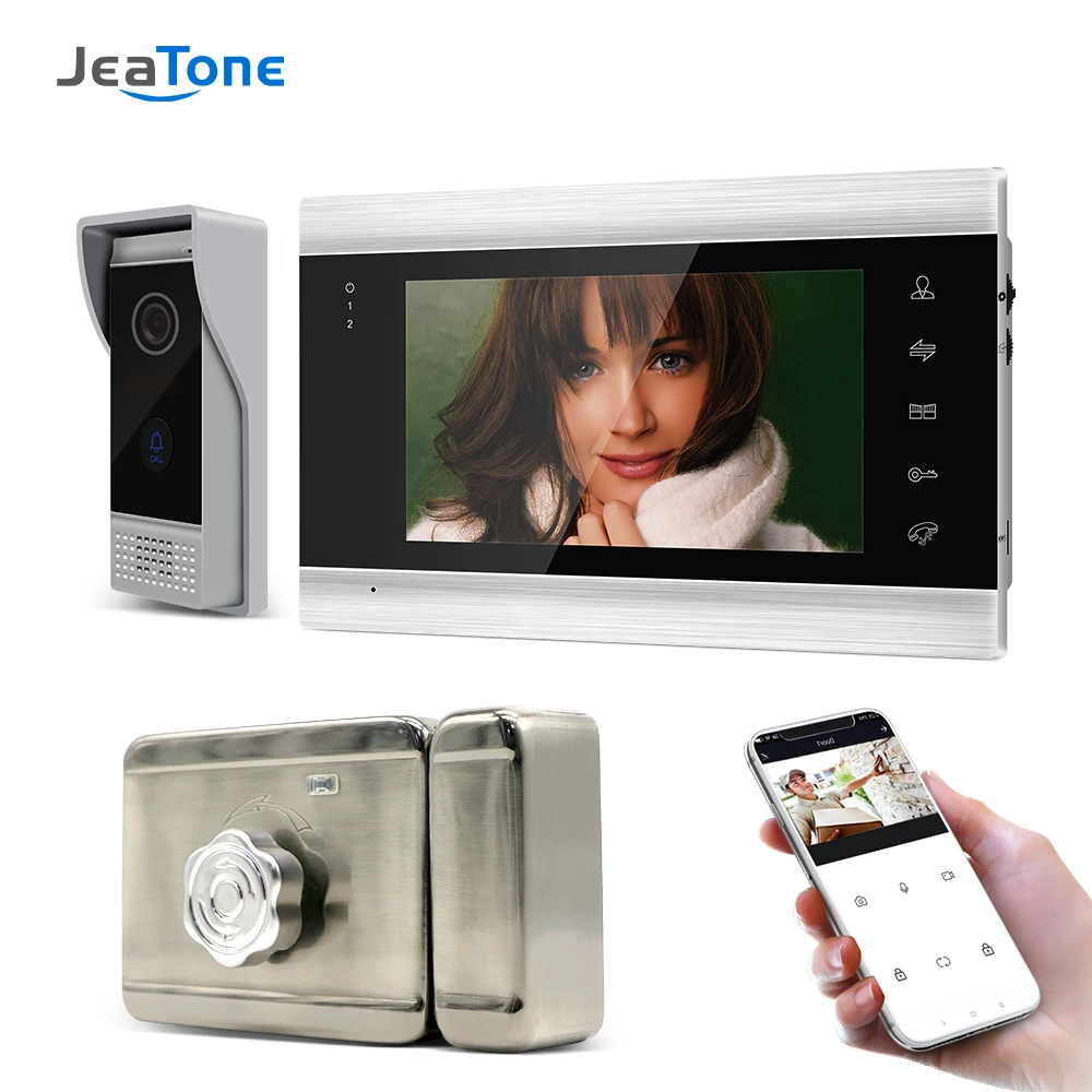 

Jeatone 7 inch IP Wifi Video Door Phone System Support Motion Detect Recording Doorbell Camera for Home Video Doorbell with Lock