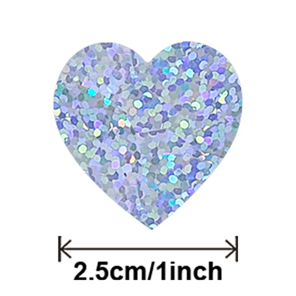 절묘한 500pcs 레이저 빈 사랑 심장 별 라운드 스티커 1inch 수제 장식 휴일 생일 파티 씰링 라벨