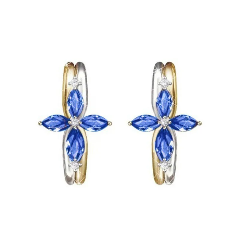 Модный кристалл набор украшений для женщин Блестящий синий кубический цирконий два тона ожерелье кольцо серьги свадебные комплекты ювелирных изделий - Окраска металла: 1 Pair