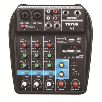 

A4 4 Channels Sound Mixing Console bluetooth USB Record Computer Playback 48V Phantom Power Sound Card Audio Mixer