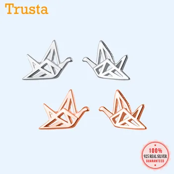 

2020 New 925 Sterling Silver Stud Earring Rose Crane Stud Earrings Cute Birthday Gift For Girls Kids Lady 925 Wholesale DS2705