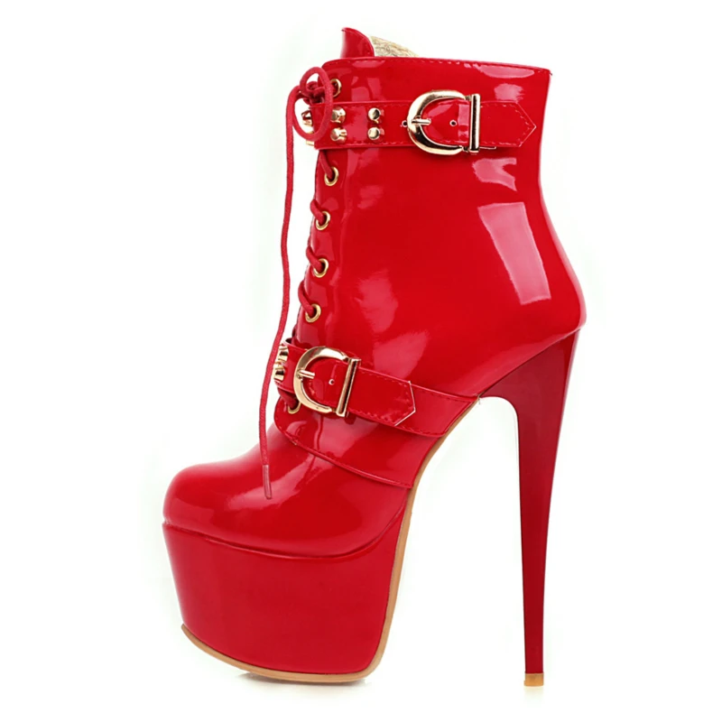Ankle Boots Women Platform Sexy 16cm High Heels Short Boots Red White ...