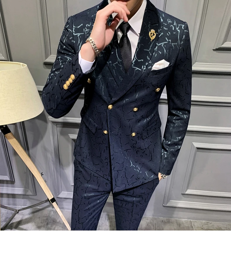 Self-cultivation3 шт Созвездие осенние мужские костюмы ярко-синее платье костюмы Social Slim Fit смокинг костюм мужские костюмы