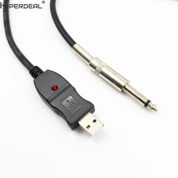 

HIPERDEAL USB Guitar Cable USB Interface Male to 6.35mm 1/4 Mono Male Electric Gu HW LED display Cables