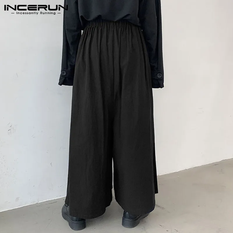 Vintage Men Wide Leg Pants Streetwear Lace Up Joggers Cotton Solid Baggy Casual Trousers Men Long Pants Plus Size wide leg pants