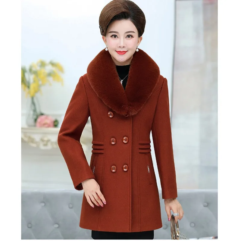 caramel colour UHYTGF пальто женское роскошное с меховым воротником повседневное осенне-зимнее шерстяное двубортное приталенное элегантное женское пальто 5XL размера плюс 541 - Цвет: caramel colour
