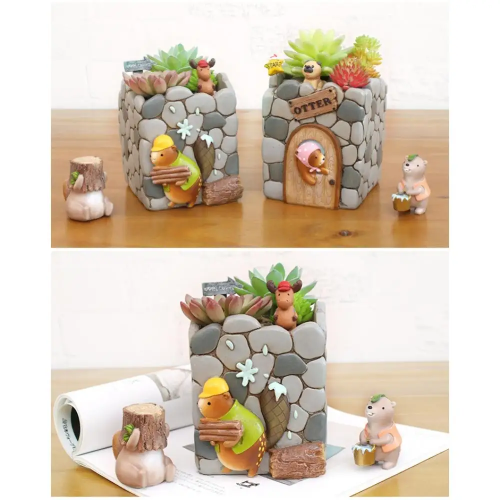 

Fleshy Flower Pot Cute Animal Plant Container Cartoon Resin Indoor Desktop