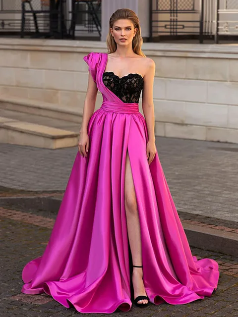 Lace Evening Dresses | Lace Prom Dresses | Lace Party Gowns - Line Hot Pink  Evening - Aliexpress