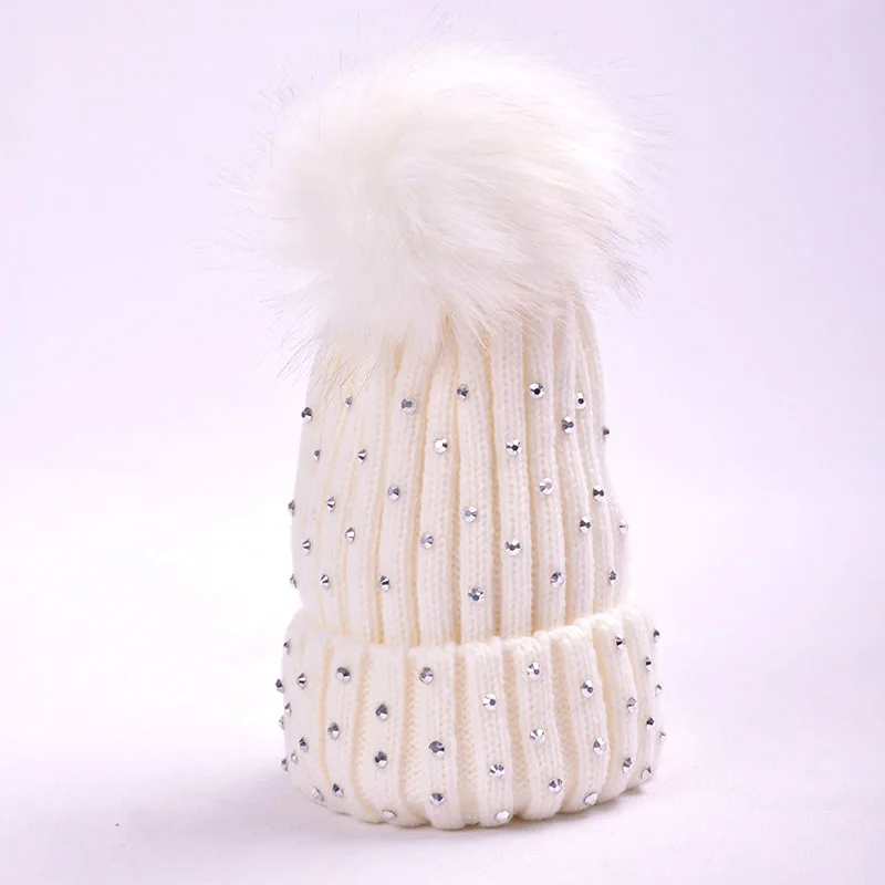 pompom white Симпатичные детские шляпы с буквенным принтом; зимняя шапка с искусственным помпоном для детей; теплая вязаная шапочка для малышей; детские вязаные шарики; s - Цвет: pompom white