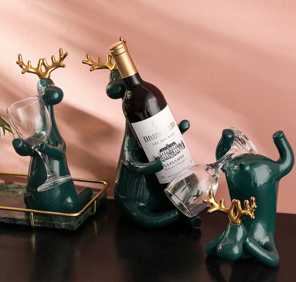Nordic Home Decor Ceramics Wine Rack Elk Statue Animal Desk Decoration