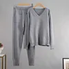 HLBCBG Cashmere Knitted Sets Women 2022 New Loose V Neck Sweater & Carrot Pant 2 Pieces Female Outfit Tracksuits Harem Pants 4