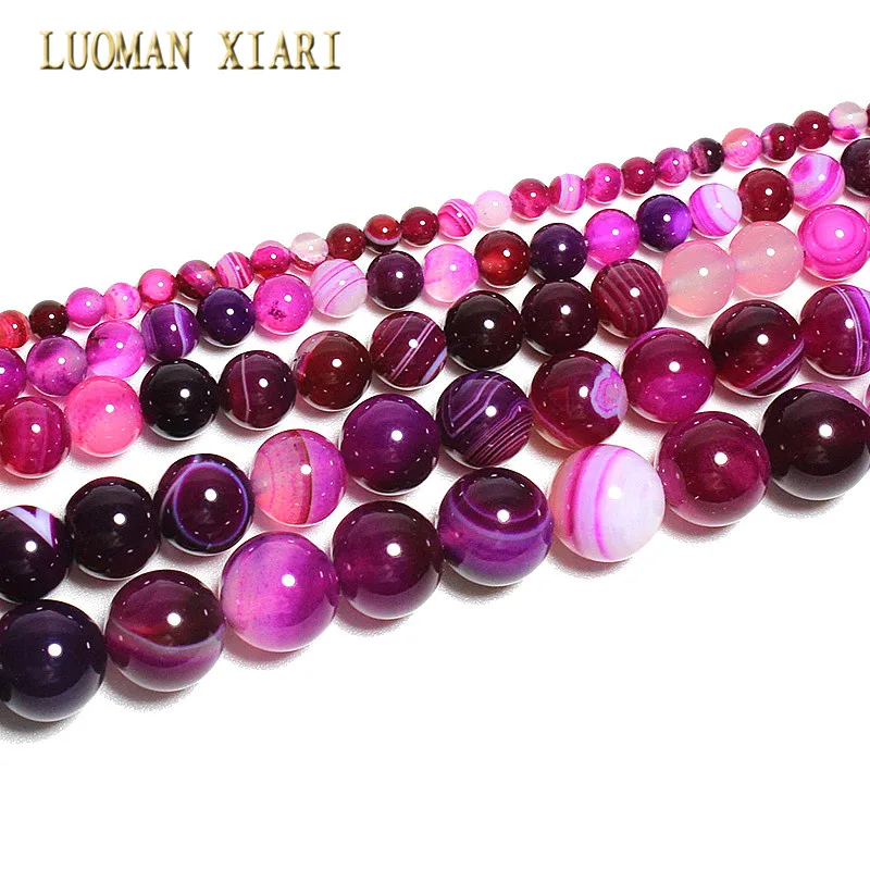 Rose stripe agate Прекрасный AAA натуральный камень Бусины тигровый глаз агат Lapis розовый кварц аметист для самостоятельного изготовления ювелирных изделий ожерелье браслет 4-12 мм - Цвет: Rose stripe agate