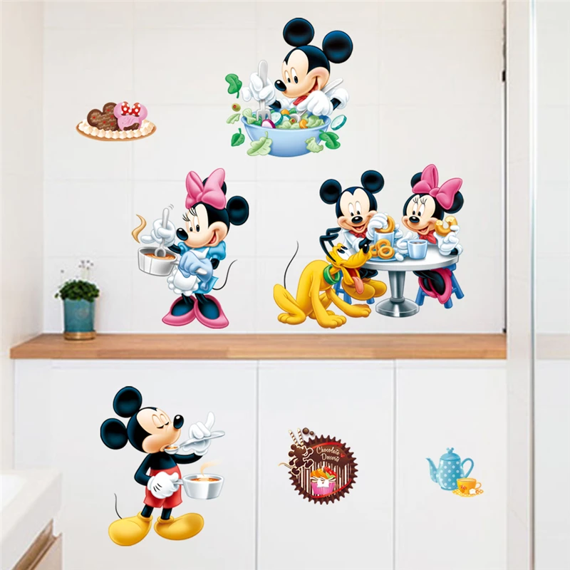 Disney Mickey Minnie Mouse Pluto Cooking Wall Stickers Home Decor Living Room Cartoon Wall Decals Pvc Mural Art Diy Posters