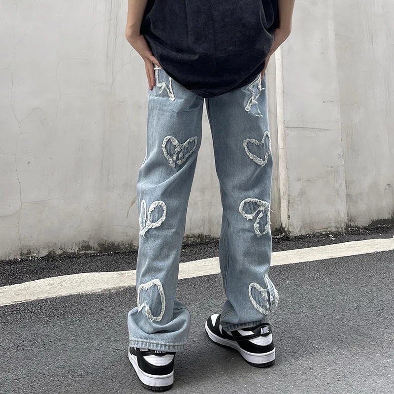 High Street Jeans Pants Men Women Heart 
