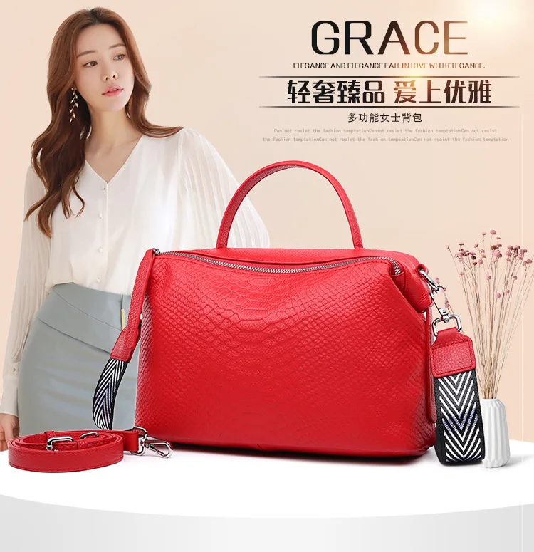 

2021 new European and American casual leather handbag fashion all-match first layer cowhide bag ladies shoulder bag