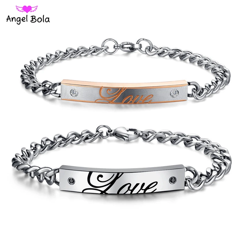 Pulsera acero inoxidable para hombre y mujer, brazalete con nombre, diseño amor, pareja, envío directo|bracelets for|steel steel bracelet - AliExpress