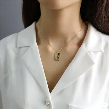 

POFUNUO Real 925 Sterling Silver Queen Pendant Necklace Female Fashion 18K Gold Plated Niche Pure Silver Elizabeth Tag Necklace